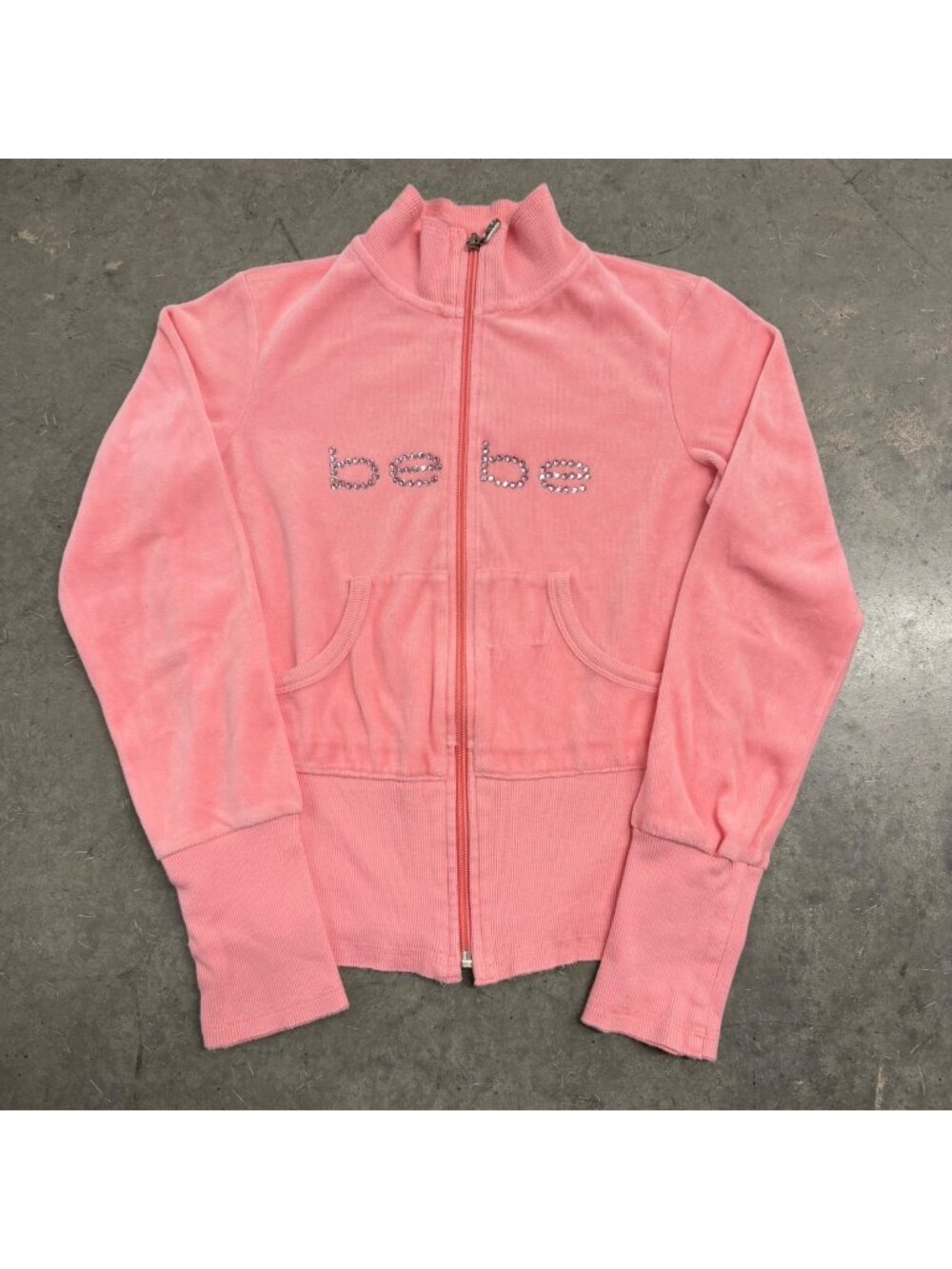 Bebe Pink 2000s Rhinestone Velour Track Jacket